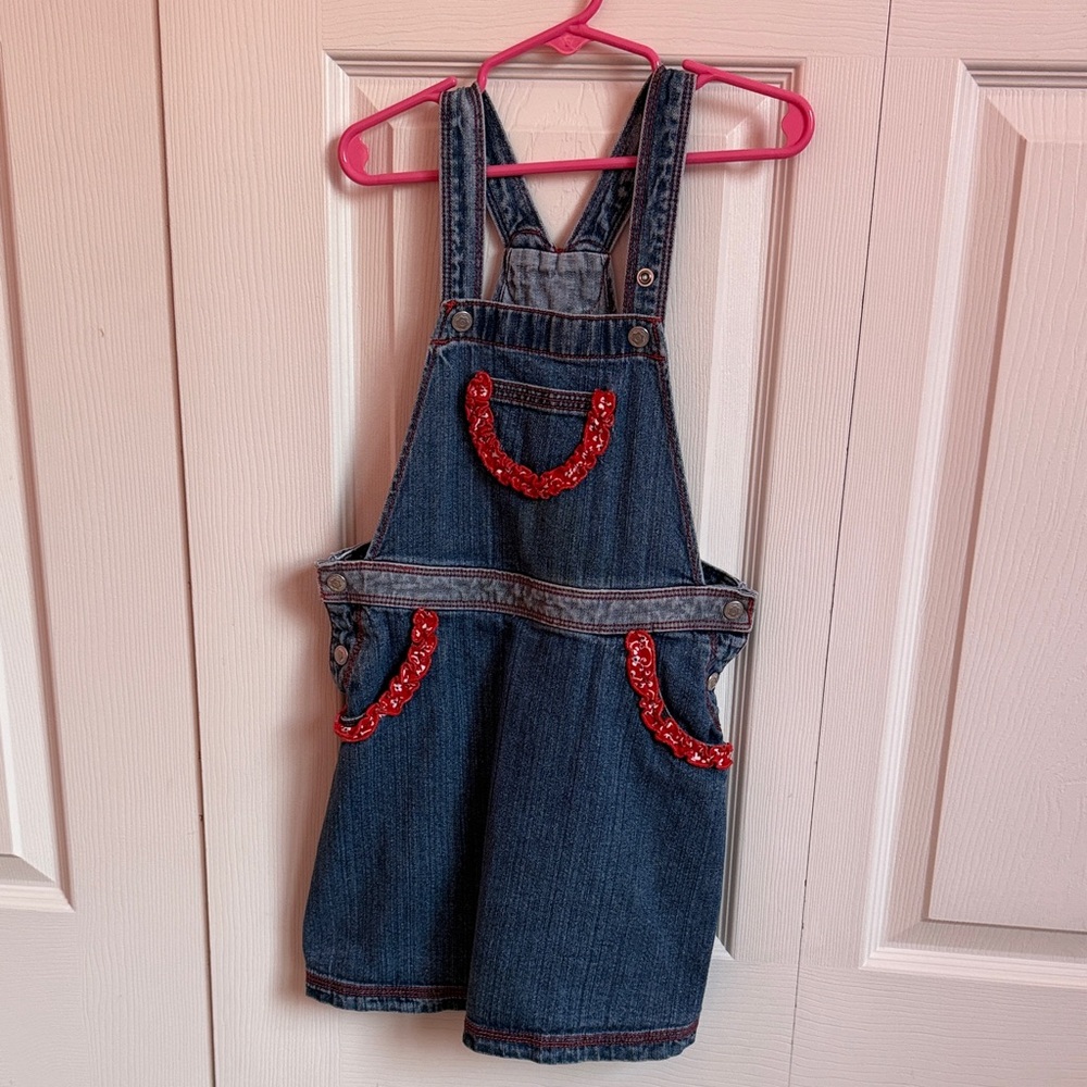 Hanna Andersson Blue Overalls Dress with Red Trim Girls Size 5